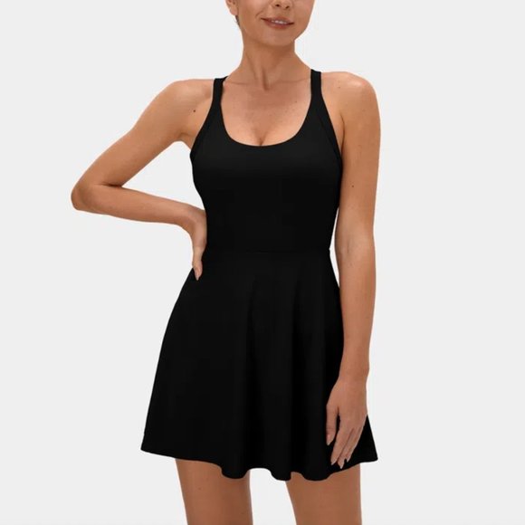 Halara Backless Cut Out Twisted Side Pocket 2-in-1 Mini Barre Ballet Dance Dress - Picture 3 of 7